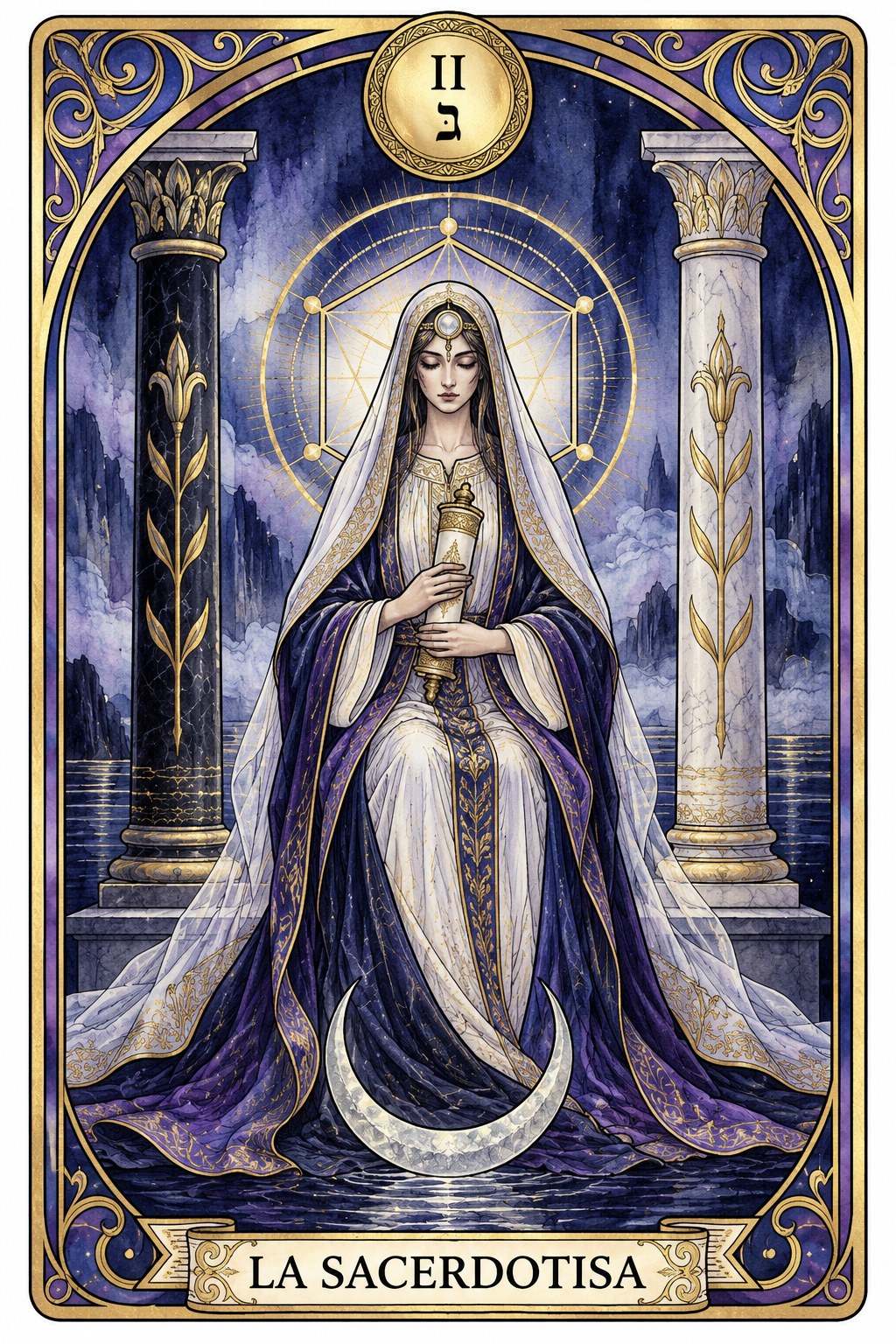 Ilustración del arcano mayor de La Sacerdotisa en el tarot