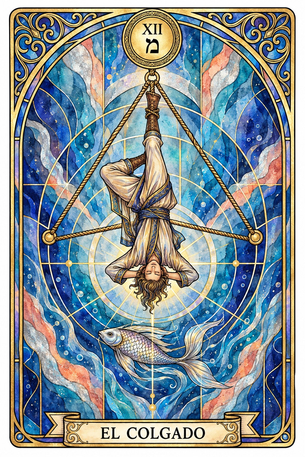 Ilustración del arcano mayor de El Colgado en el tarot