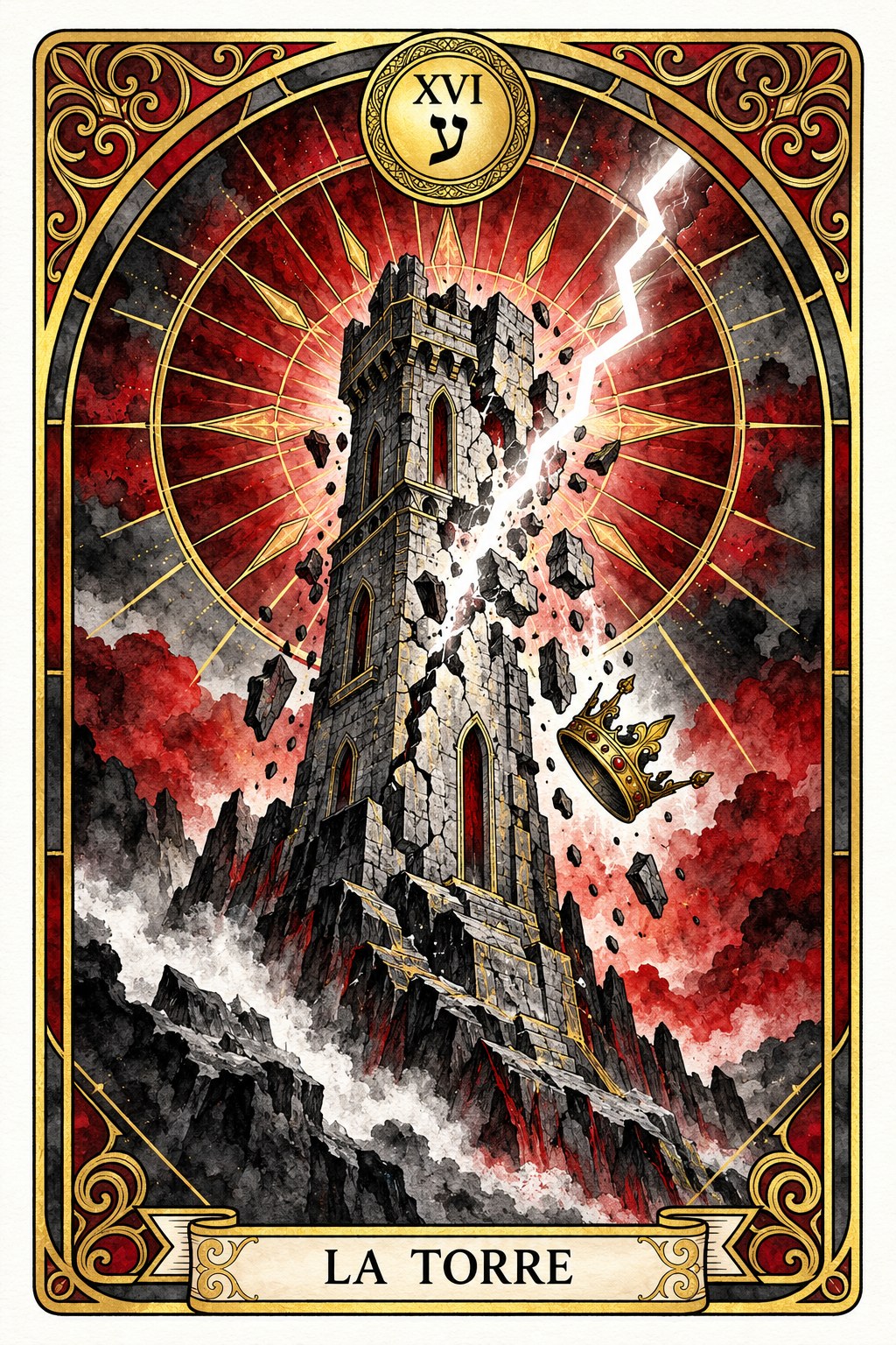 Ilustración del arcano mayor de La Torre en el tarot