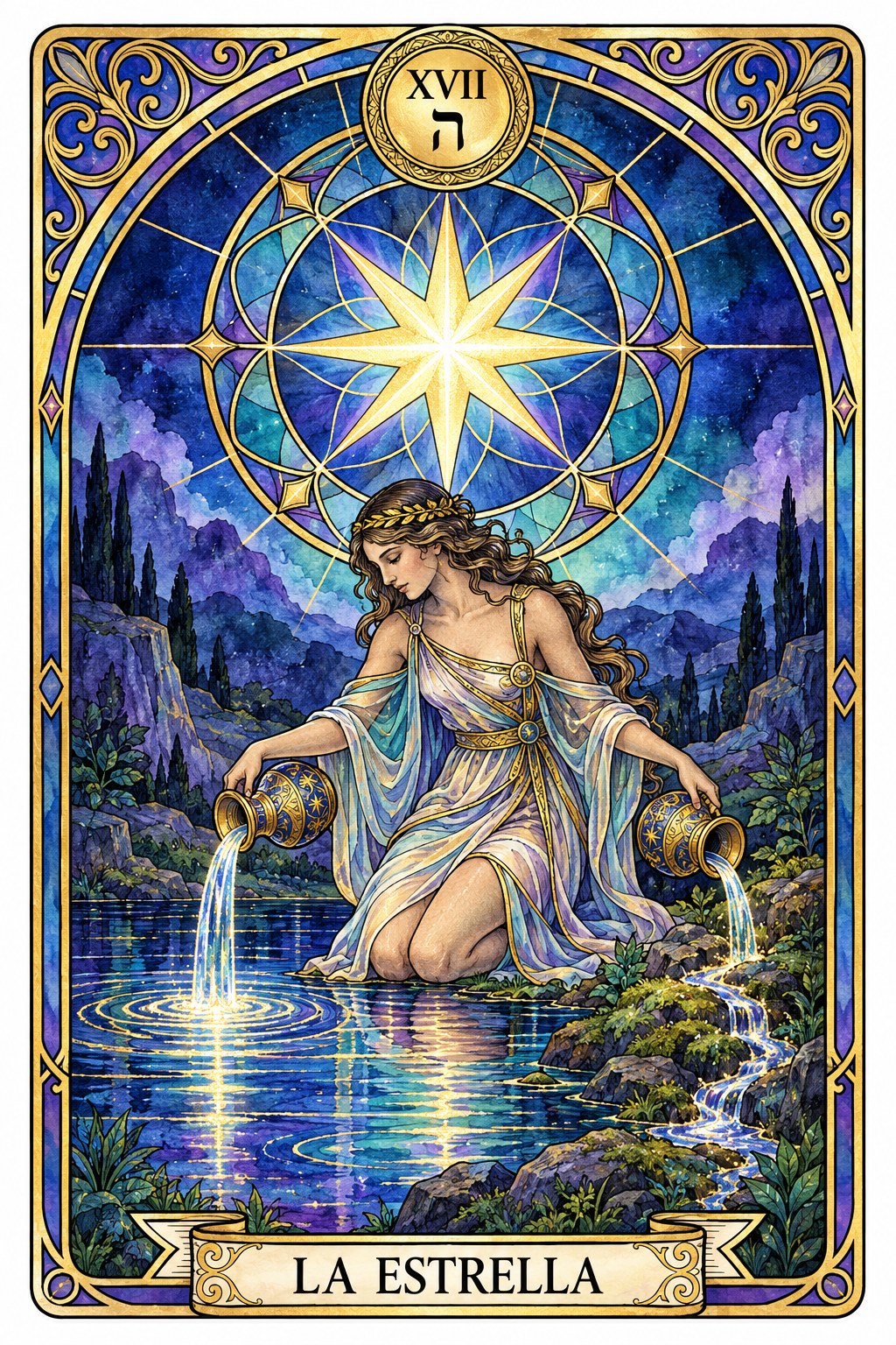Ilustración del arcano mayor de La Estrella en el tarot