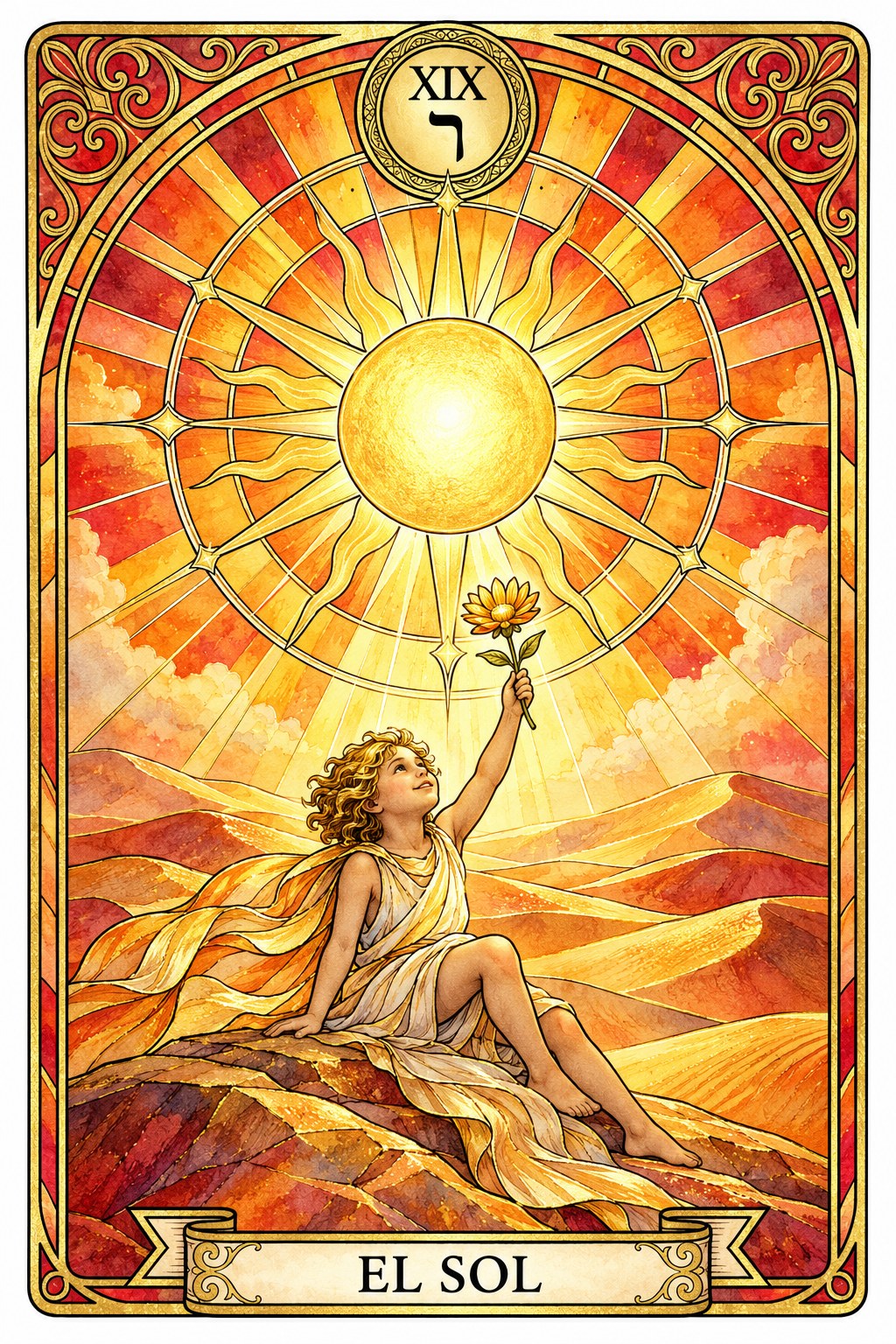 Ilustración del arcano mayor de El Sol en el tarot