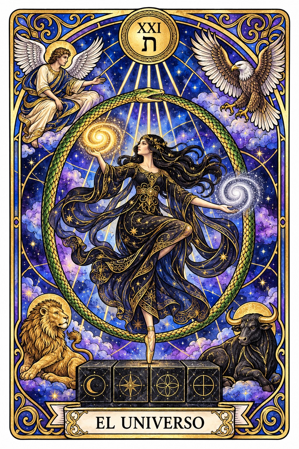 Ilustración del arcano mayor de El Mundo en el tarot