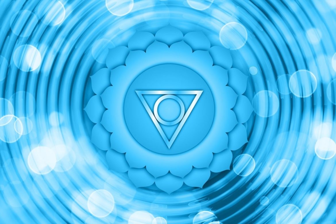 Representación del quinto chakra de la laringe denominado Vishuda
