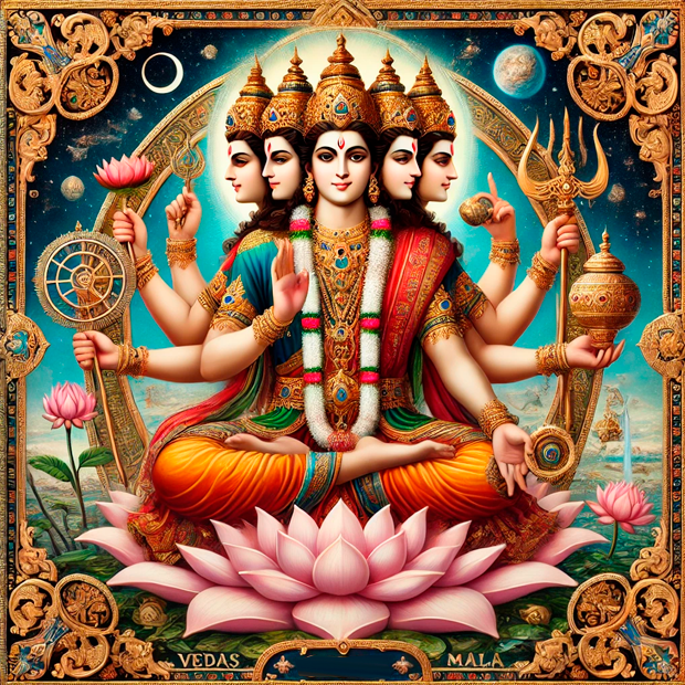 Representación de Brahma como el dios supremo creador en la mitología hindú