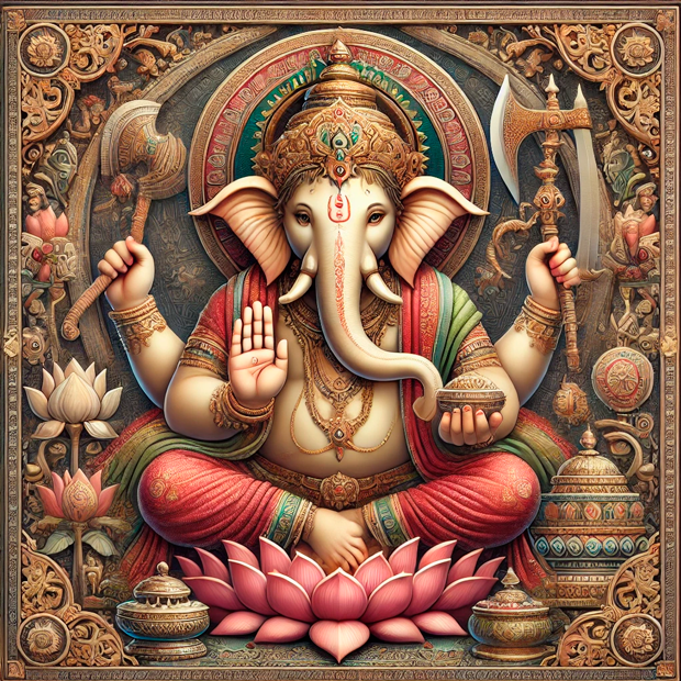 Representación de la deidad hindú Ganesha con rasgos de cabeza de elefante