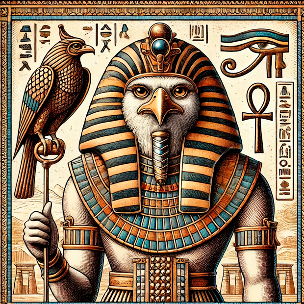 Representación de la deidad egipcia Horus como símbolo de poder y justicia