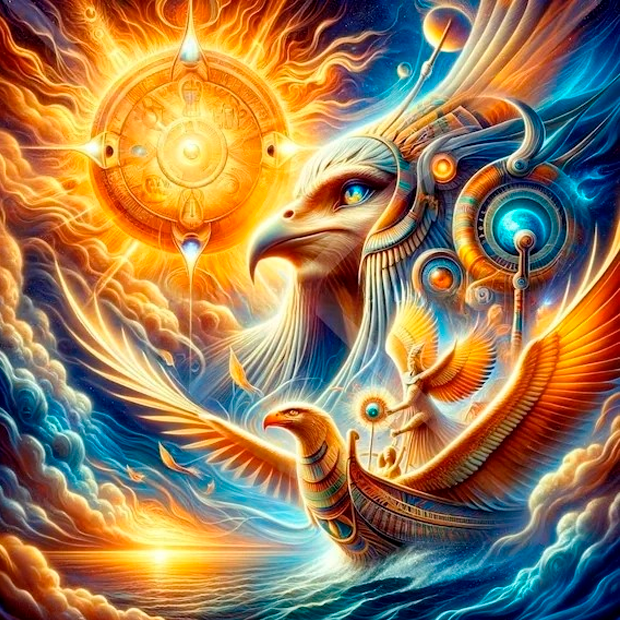 Representación de Ra como dios supremo del sol en la mitología egipcia