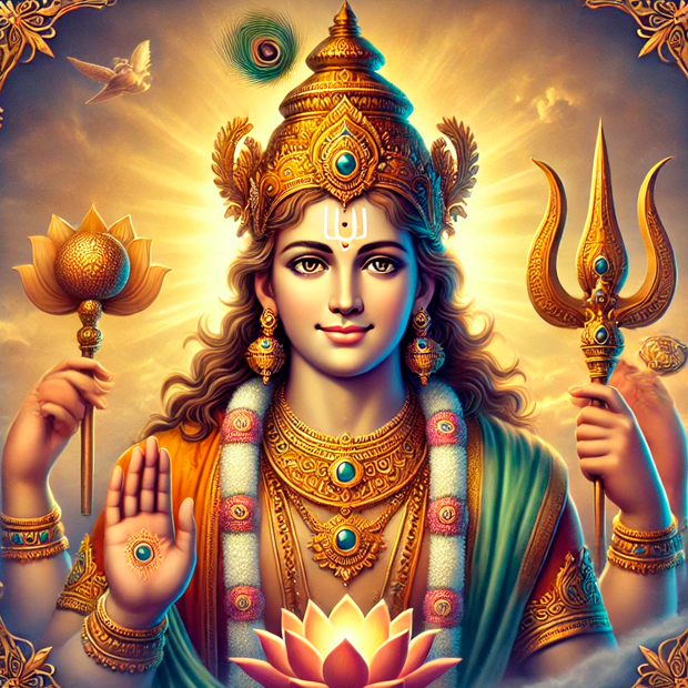 Representación de Vishnu como el dios preservador cósmico en la mitología hindú