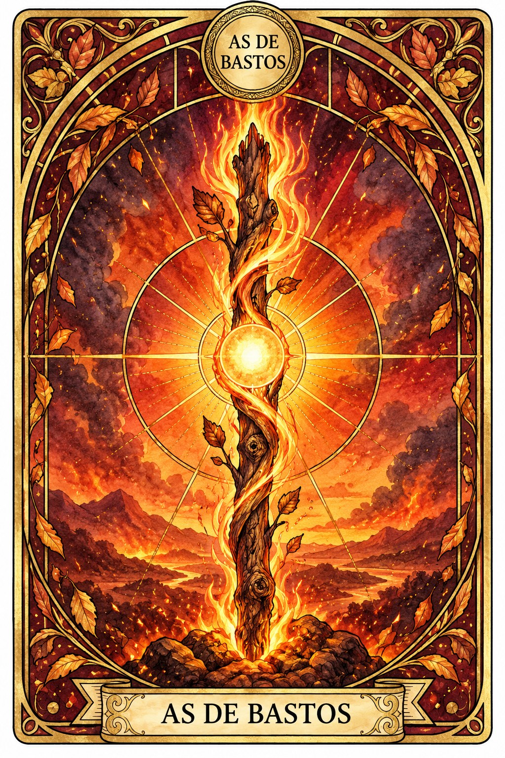 Ilustración de la carta del As de Bastos en el tarot