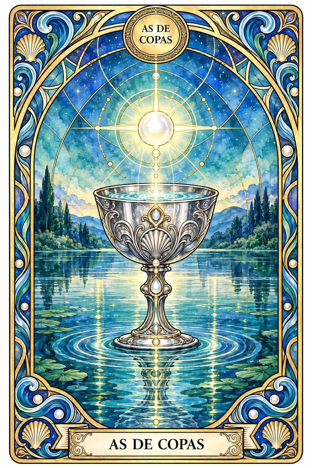 Ilustración de la carta del As de Copas en el tarot
