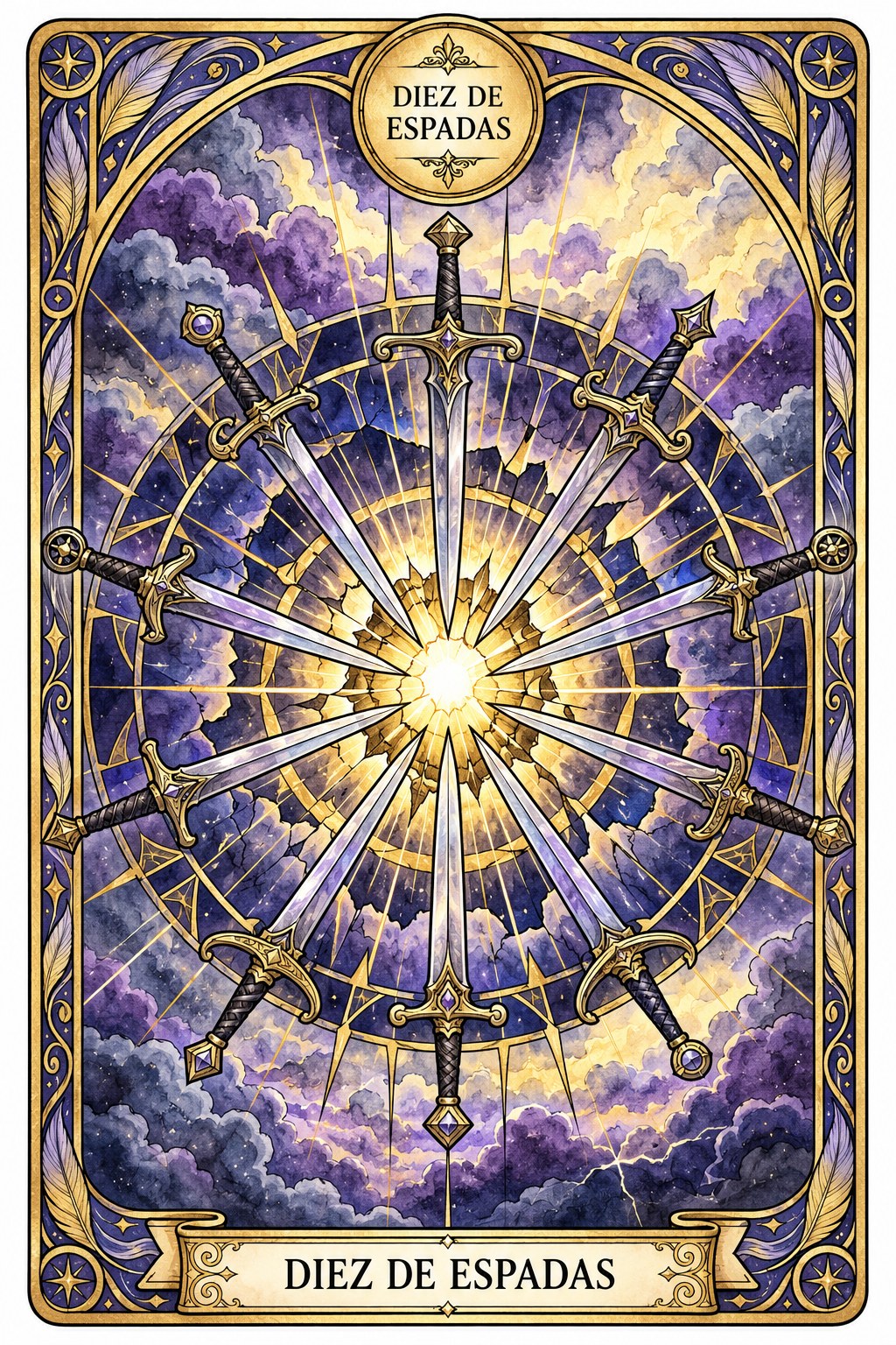 Carta del Diez de Espadas en el tarot asociada a la ruina