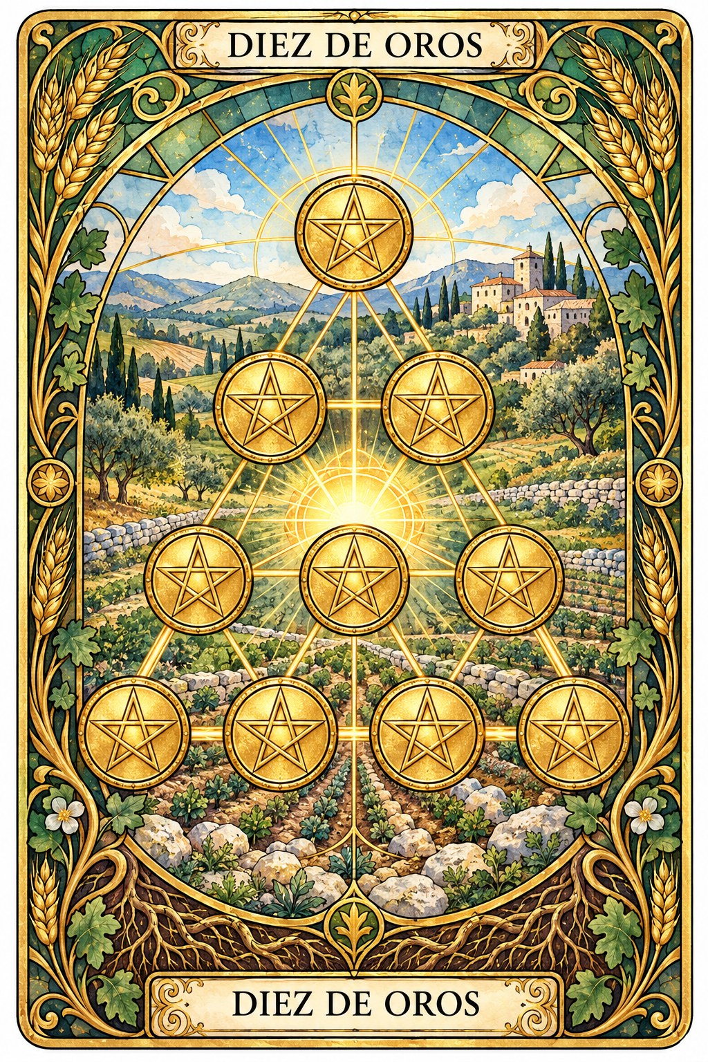 Carta del Diez de Oros en el tarot asociada a la riqueza