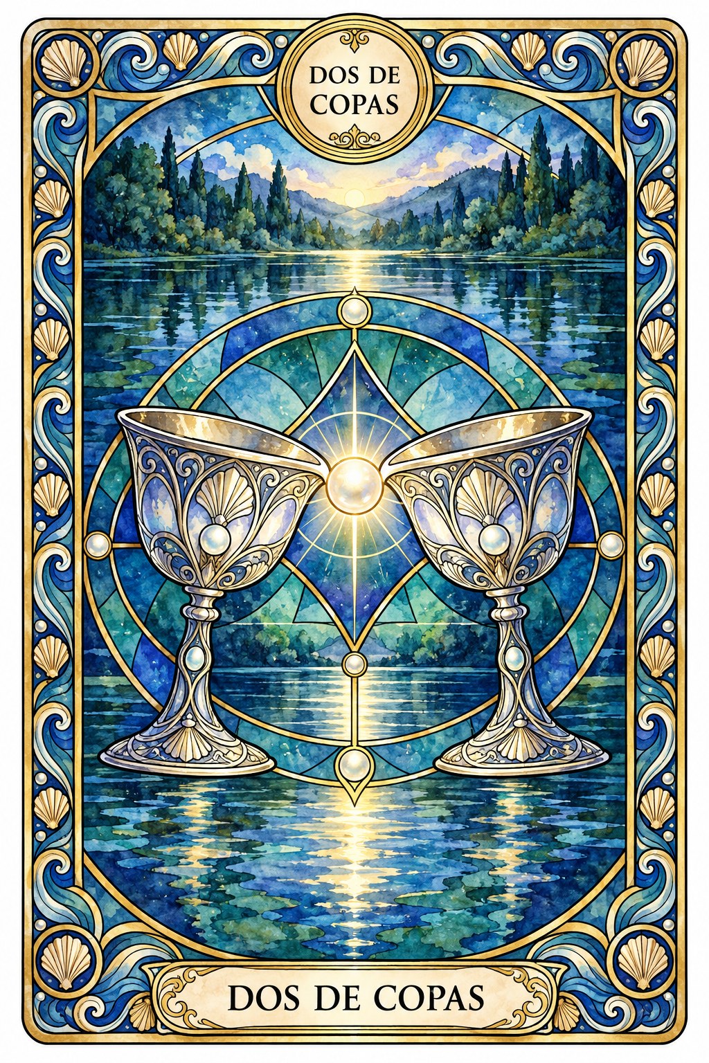 Ilustración de la carta del Dos de Copas en el tarot