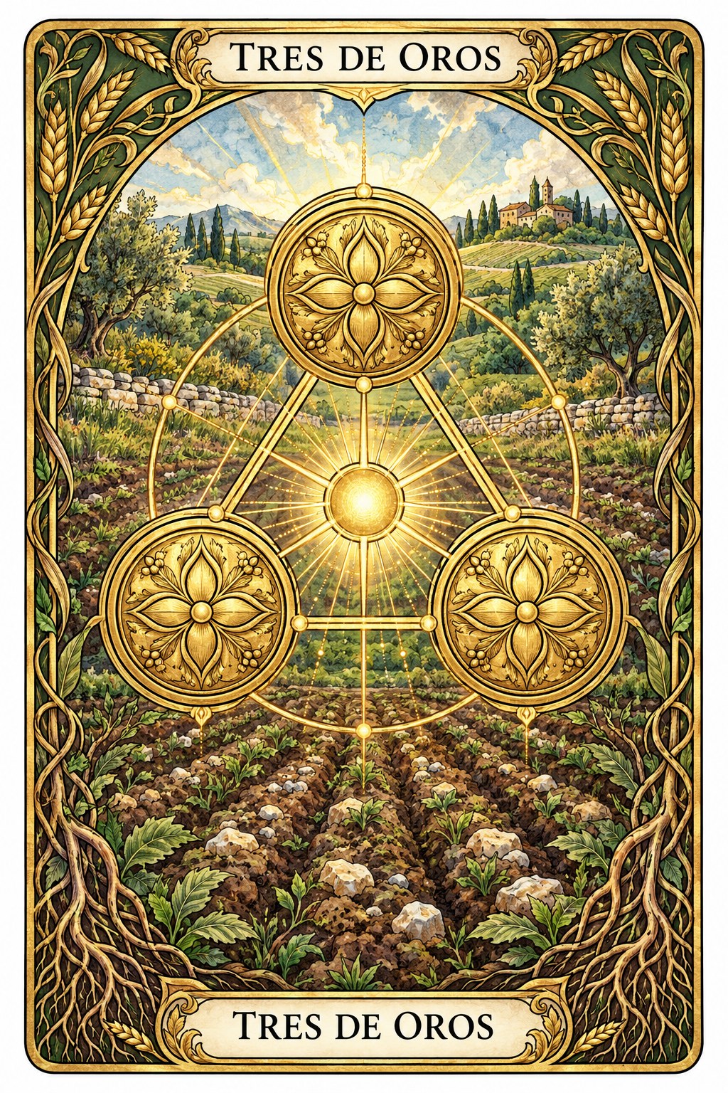 Carta del Tres de Oros en el tarot asociada al esfuerzo gradual