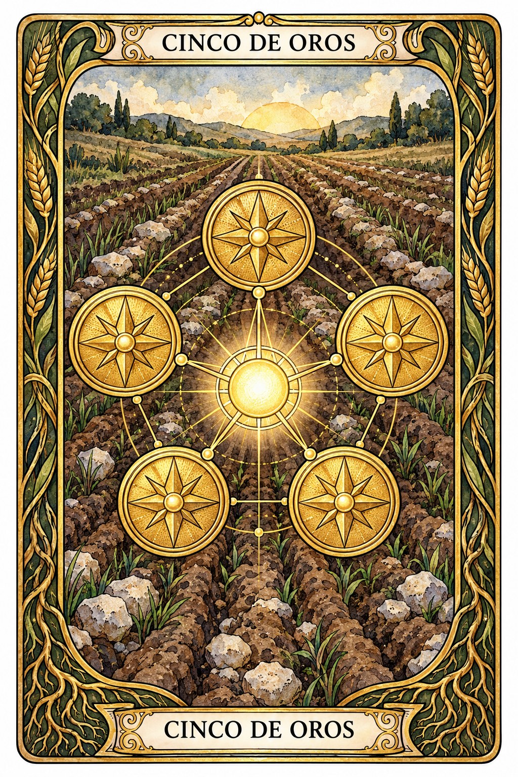 Carta del Cinco de Oros en el tarot asociada a la preocupación