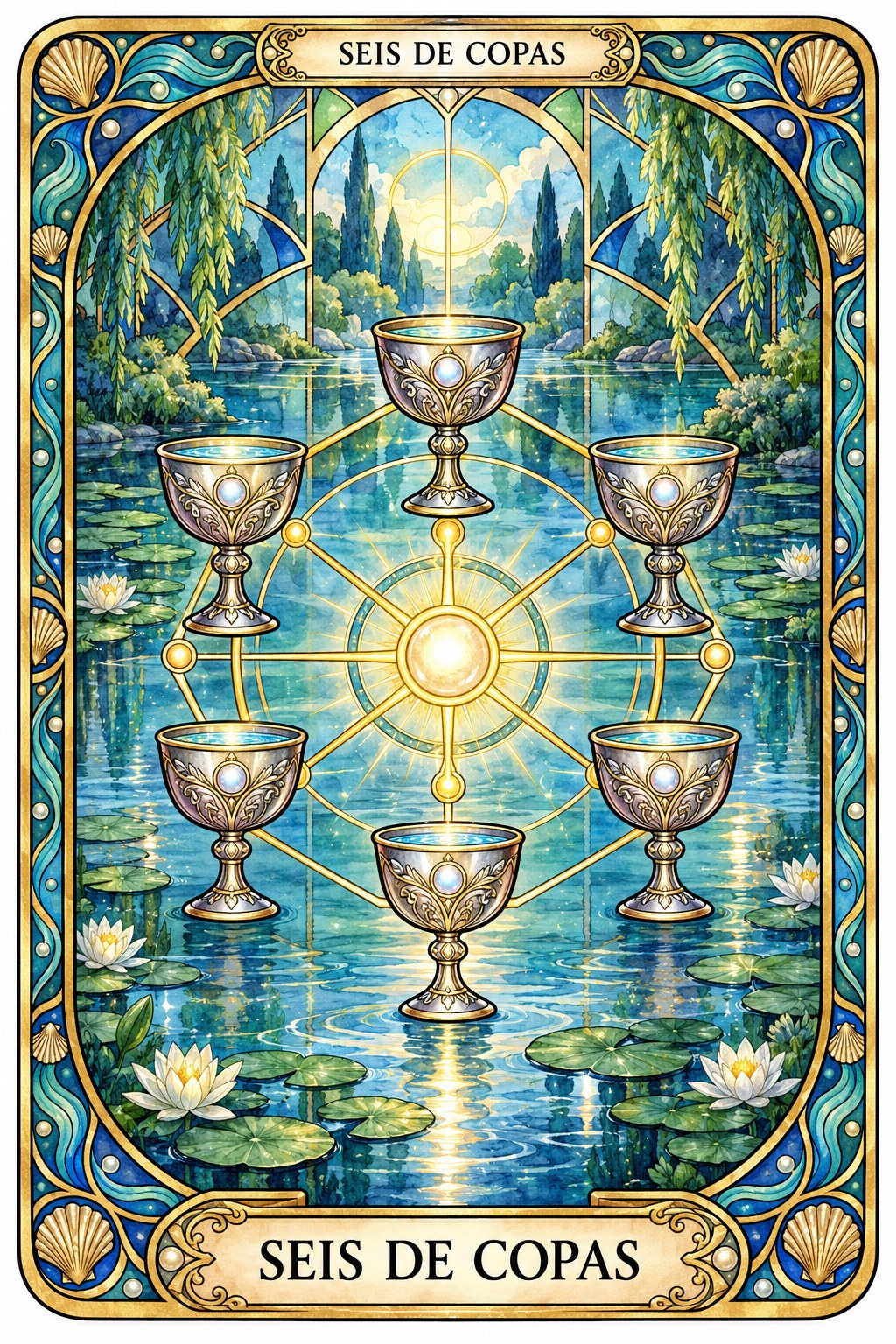 Ilustración de la carta del Seis de Copas en el tarot