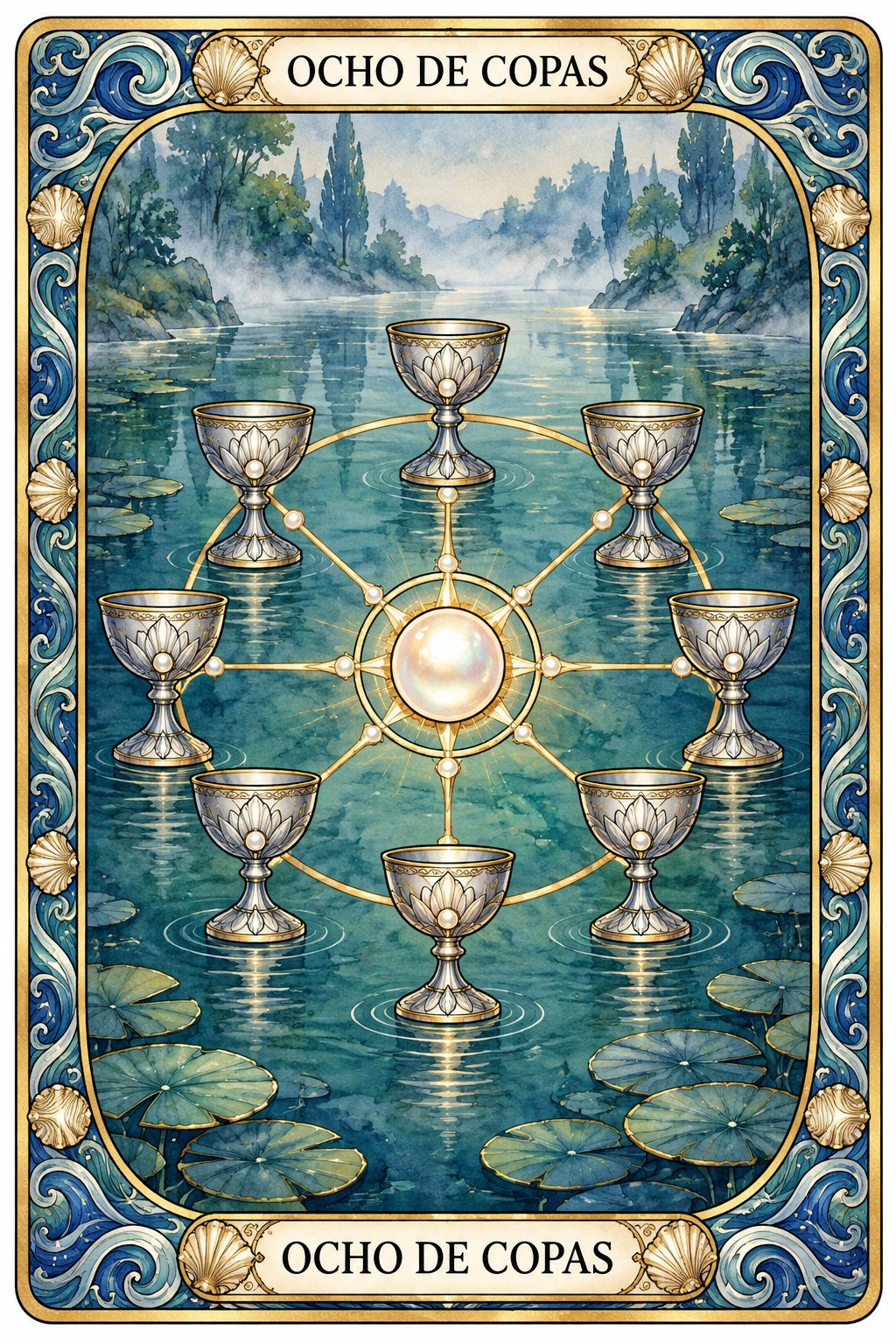 Ilustración de la carta del Ocho de Copas en el tarot