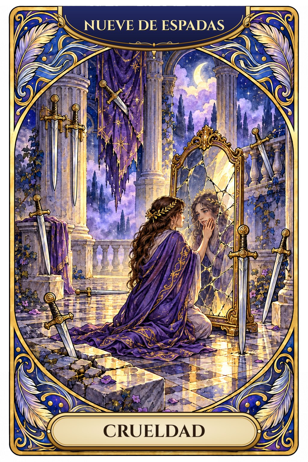 Carta del Nueve de Espadas en el tarot asociada a la crueldad