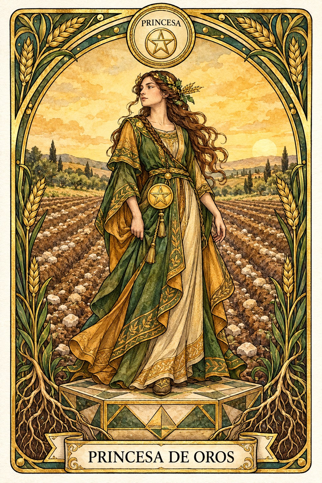 Carta de la Princesa de Oros en el tarot asociada a la revitalización
