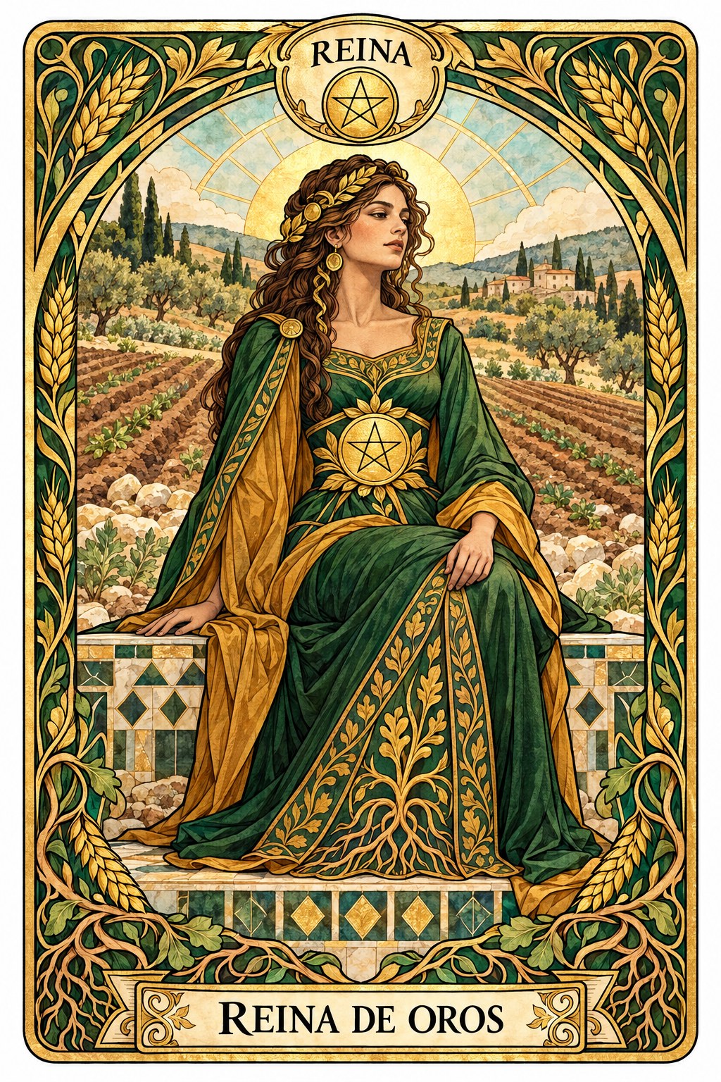 Carta de la Reina de Oros en el tarot asociada a la fertilidad