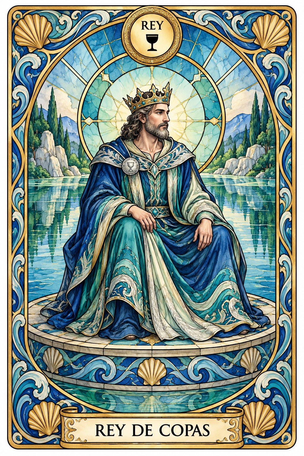 Ilustración de la carta del Rey de Copas en el tarot
