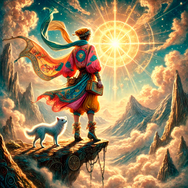 Ilustración del arcano de El Loco en el tarot para visualización guiada
