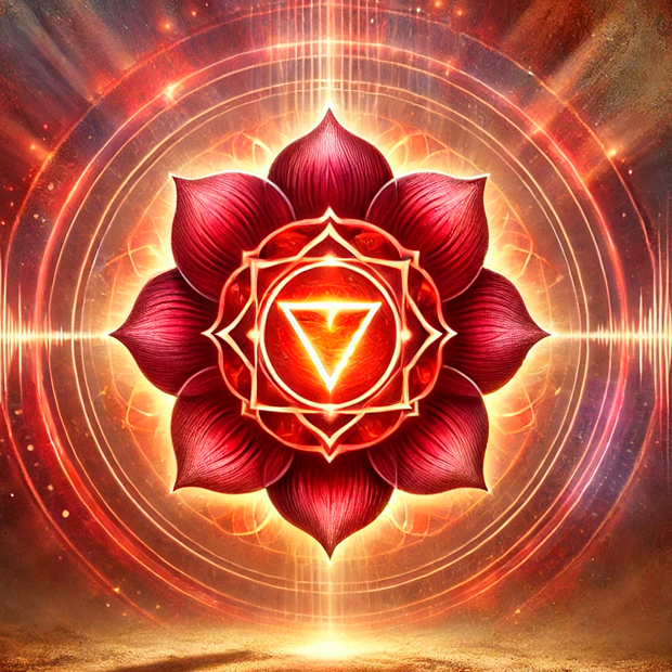 Representación del chakra raíz Muladhara y su frecuencia de 396 Hz