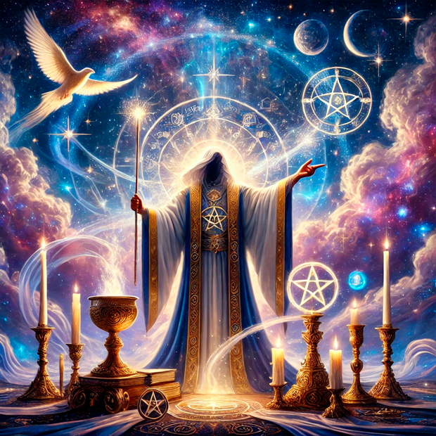 Ilustración del arcano de El Mago en el tarot para visualización guiada