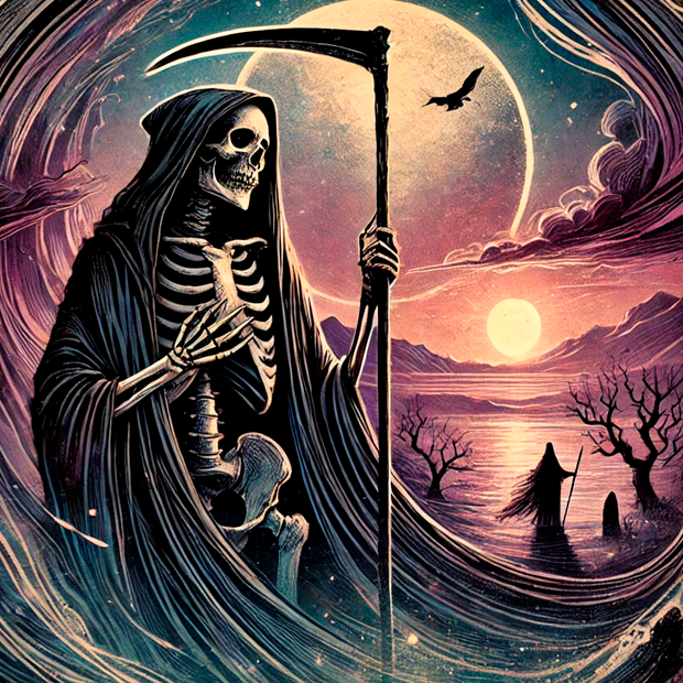 Ilustración del arcano de La Muerte en el tarot para visualización guiada