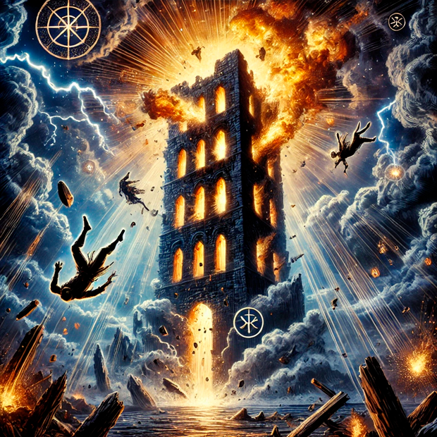 Ilustración del arcano de La Torre en el tarot para visualización guiada