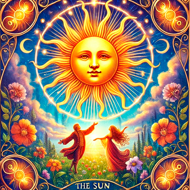 Ilustración del arcano de El Sol en el tarot para visualización guiada