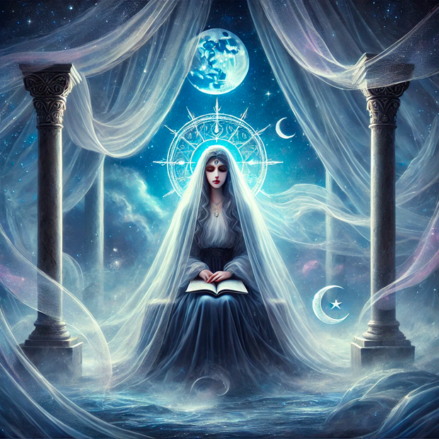 Ilustración del arcano de La Sacerdotisa en el tarot para visualización guiada