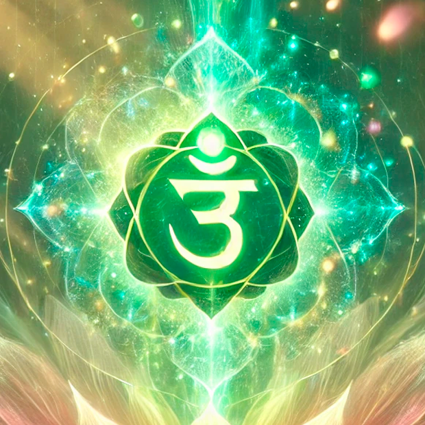 Representación del chakra del corazón Anahata y su frecuencia de 639 Hz