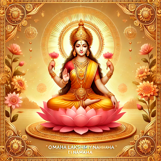 Mantra sagrado hindú Om Maha Lakshmiyei Namaha dedicado a la diosa Lakshmi