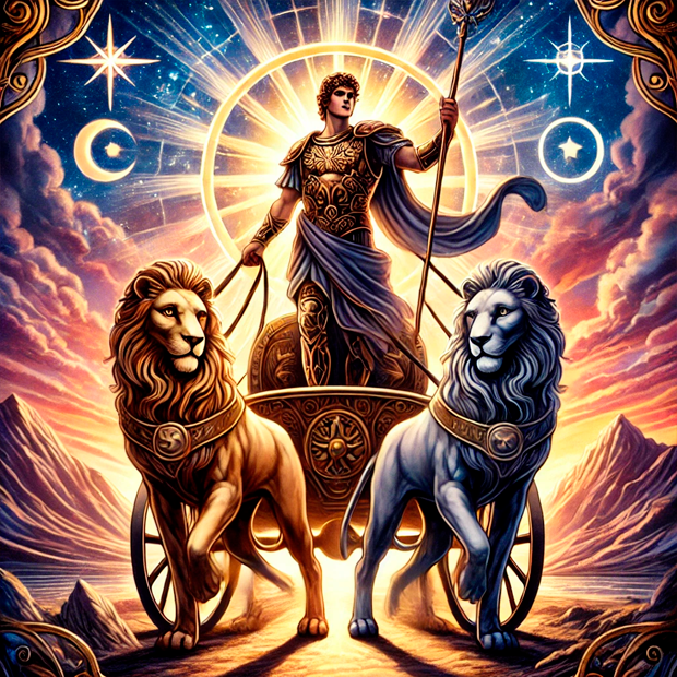 Ilustración del arcano de El Carro en el tarot para visualización guiada