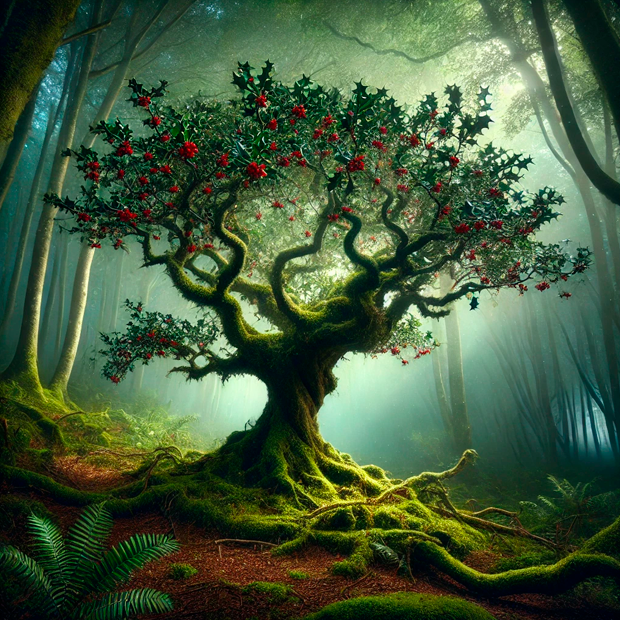 El acebo como octavo árbol sagrado Tinne en el sincronario celta