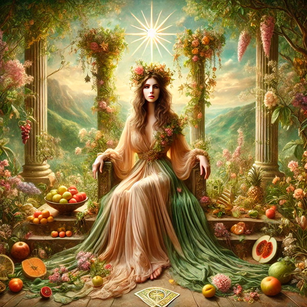 Ilustración del arcano de La Emperatriz en el tarot para visualización guiada