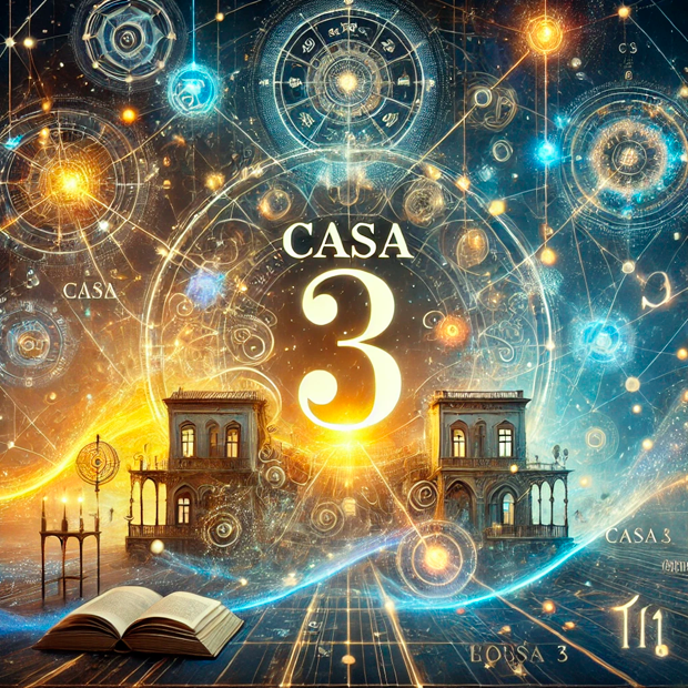 Representación astrológica de la Casa Tres vinculada a Géminis y Mercurio