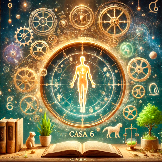Representación astrológica de la Casa Seis asociada a Virgo y Mercurio