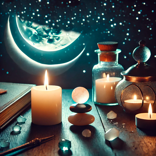 Práctica de magia y ritual dedicado a la fase de luna creciente