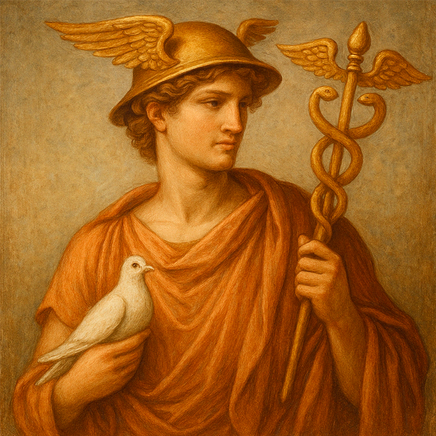 Representación clásica de Hermes y Mercurio según la tradición poética