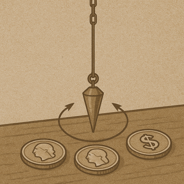 Práctica de radiestesia con monedas para consulta oracular