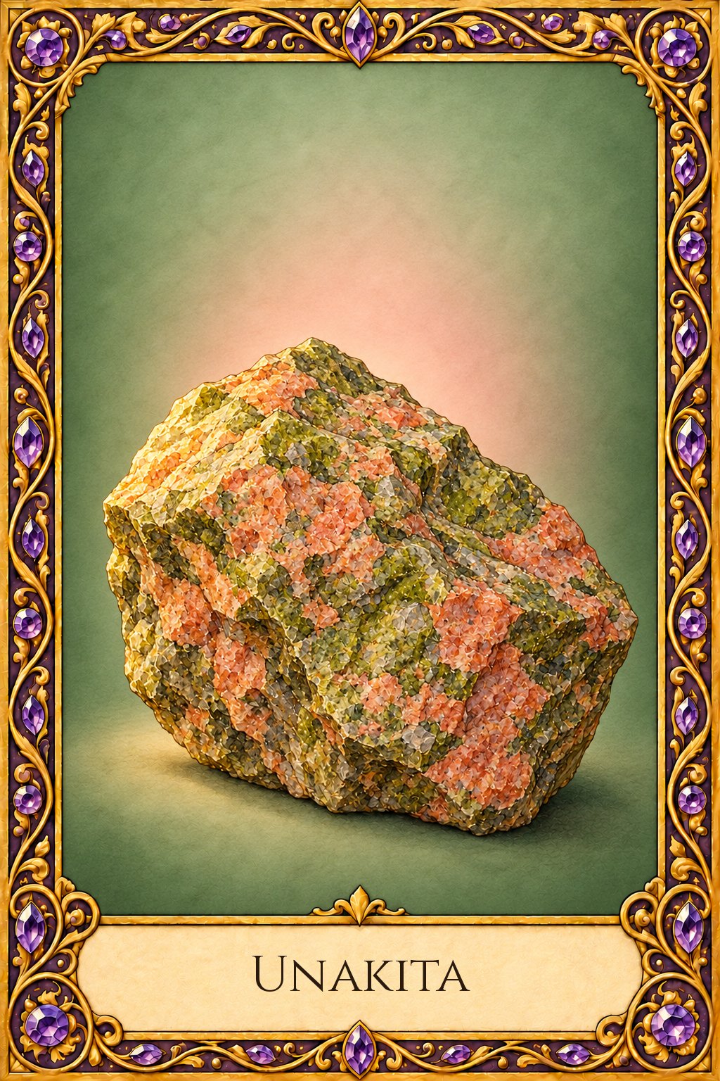 Piedra de unakita utilizada para la visión adivinatoria y la recuperación física