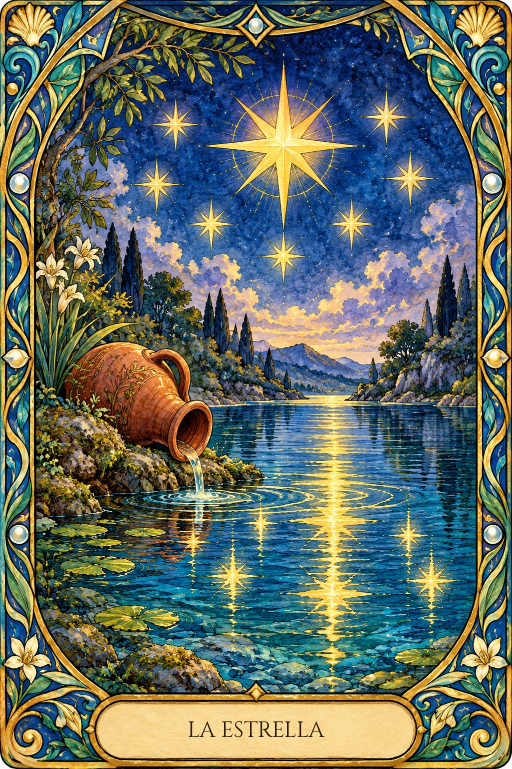 Ilustración del arcano de La Estrella en el tarot para visualización guiada