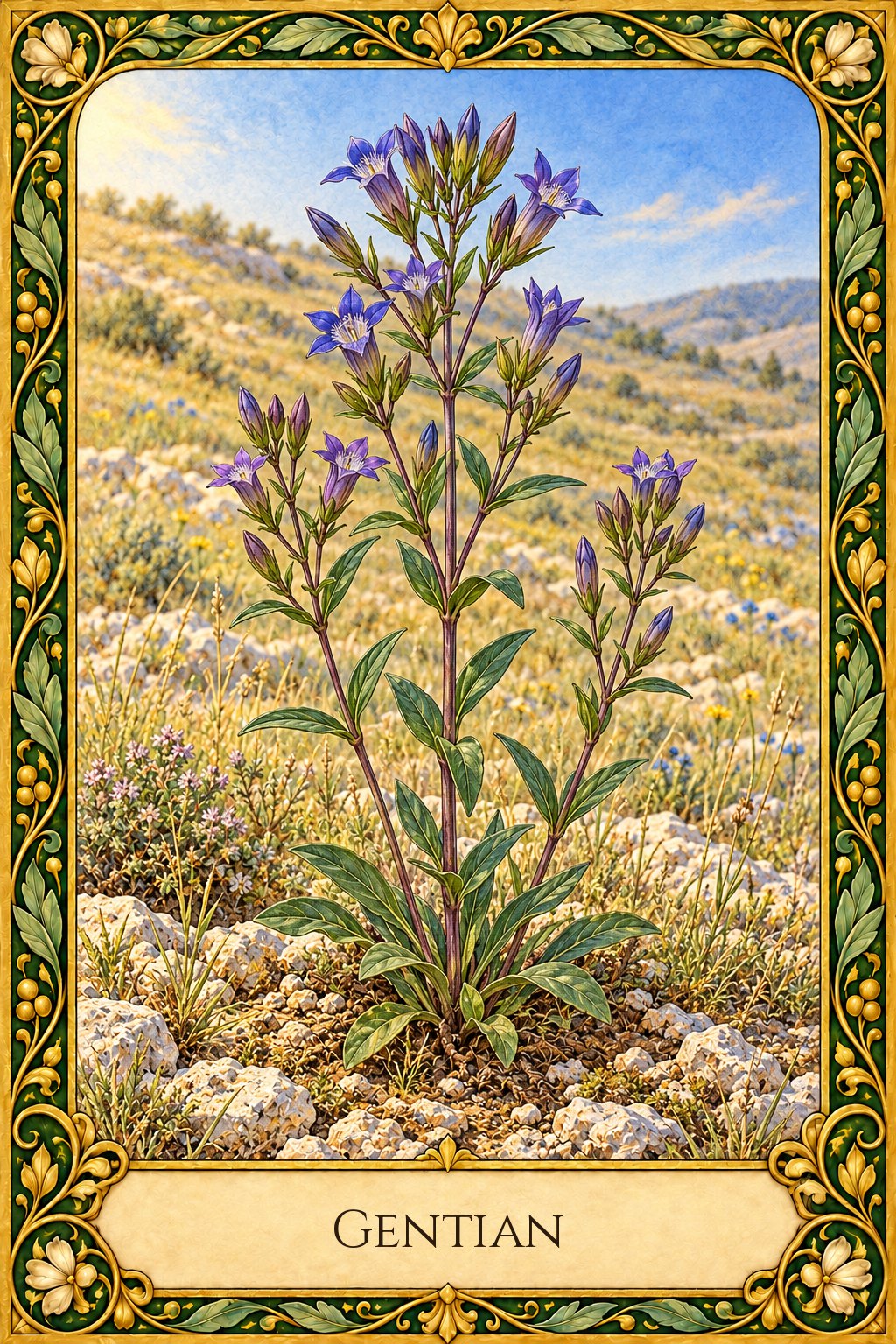 Ilustración de la flor de Bach Gentian o genciana