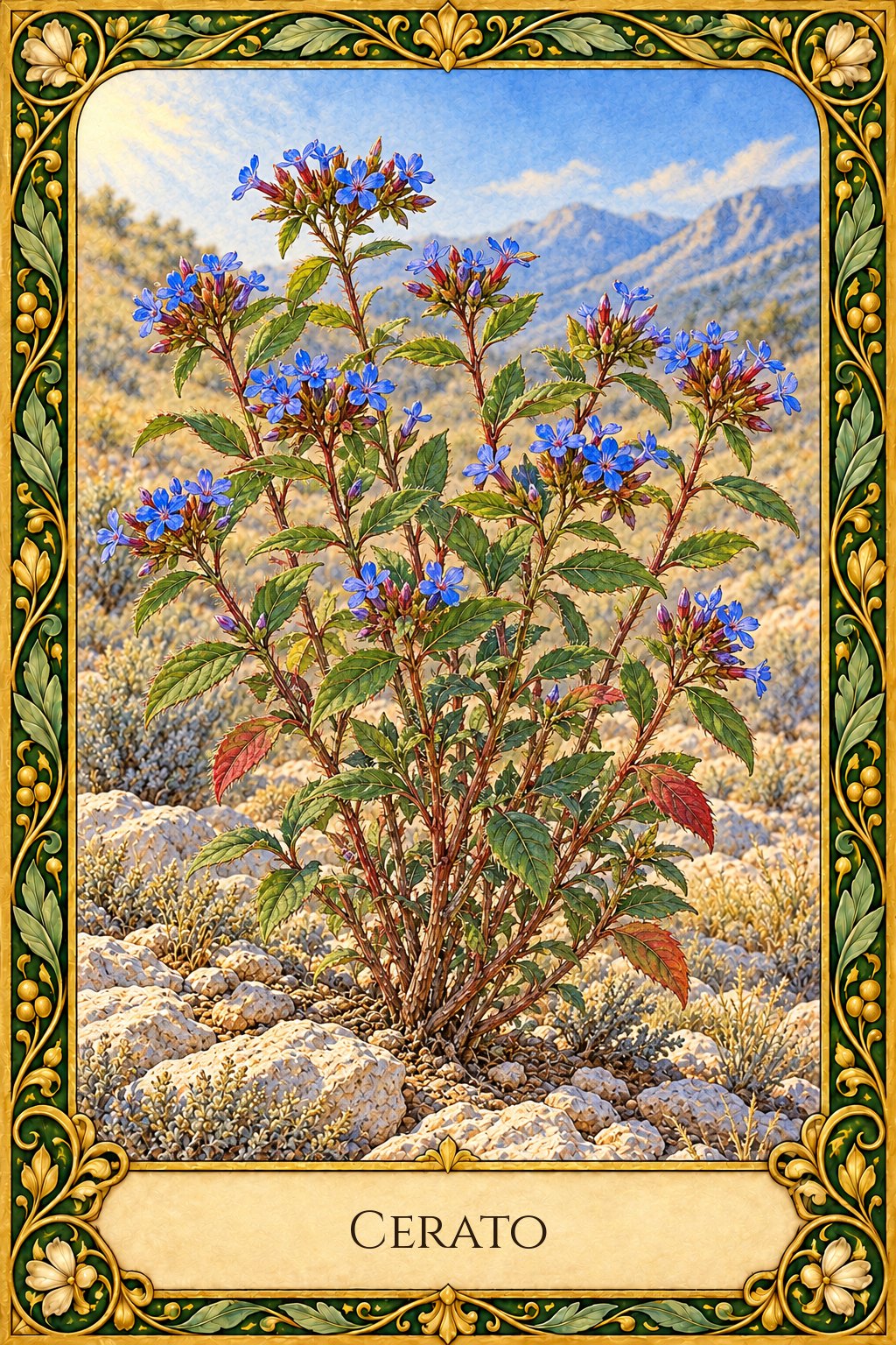 Ilustración de la flor de Bach Cerato o ceratostigma
