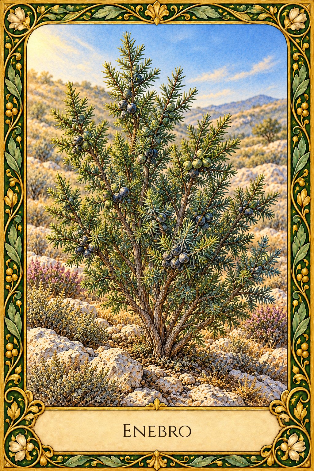 Planta de enebro identificada científicamente bajo el nombre de Juniperus communis