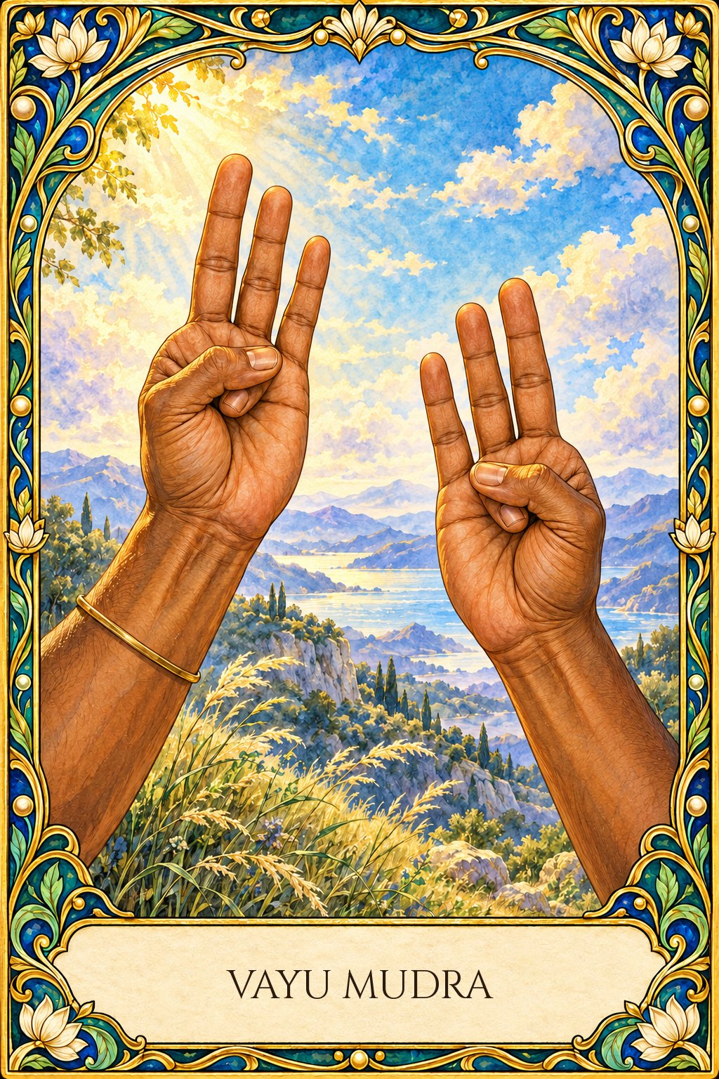 Gesto manual de Vayu Mudra para el equilibrio y la tranquilidad