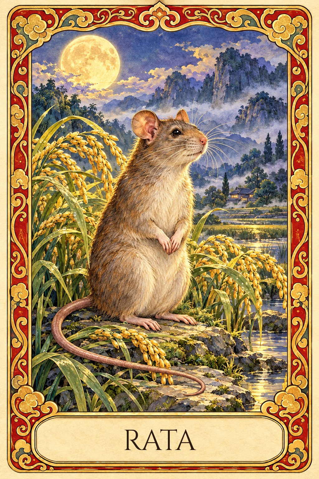 Ilustración del signo de la rata en el horóscopo del zodiaco chino